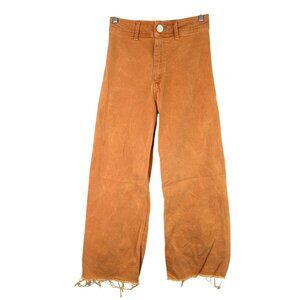 Womens Zara Orange Marine Straight High Rise Pants Frayed Hem Cotton Blend 4